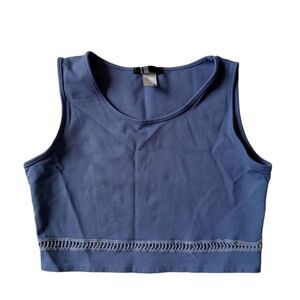 Blue Sleeveless Embroidered Cutout Design Stretchy Cropped Top Women's X-Large
